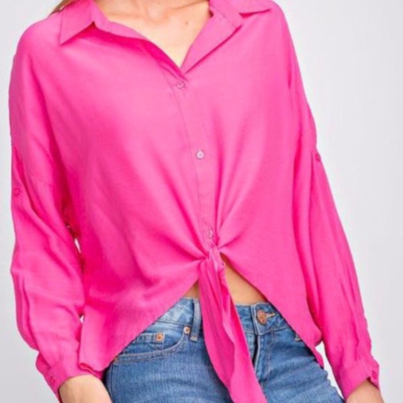 *NEW* PINK BUTTON DOWN WITH TIE AT BOTTOM - Picture 1 of 4